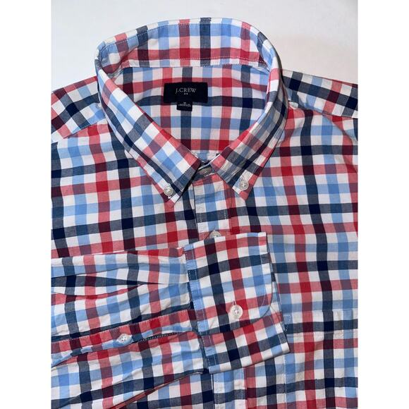 J.Crew Mens Size Medium Casual Button Down Shirt Long Sleeve Red Blue Plaid - Picture 1 of 5